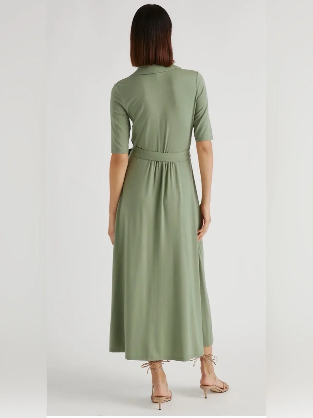 QUINCE Tencel Jersey Midi Wrap Dress Sage Green L - Picture 3 of 10